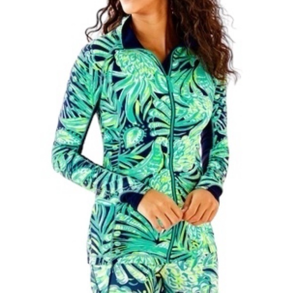 Lilly Pulitzer Sunset Key Green Leaf Print Light Up Athletic Zip Jacket Xs